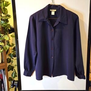 Notations Navy Blue Long Sleeve Polyester Blouse Size 8 Petite